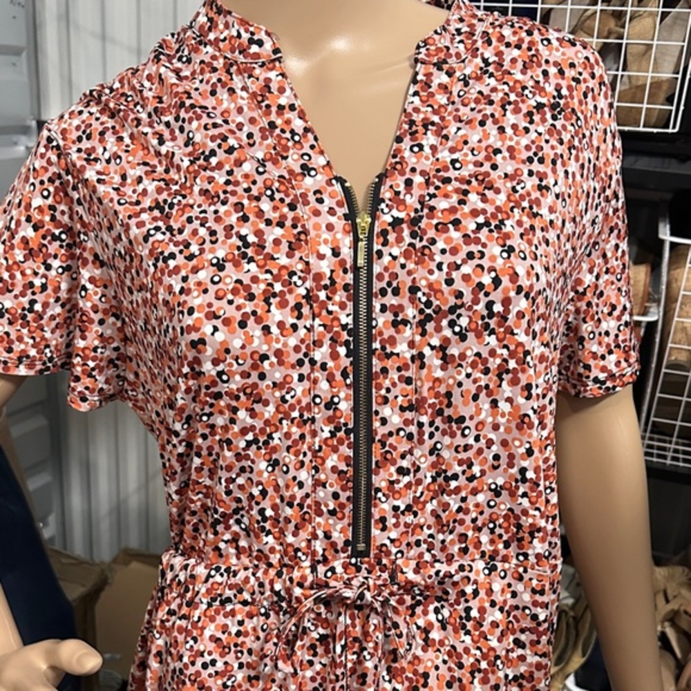 Sabrina Lauren short sleeve Red Patterned Midi Dress size L